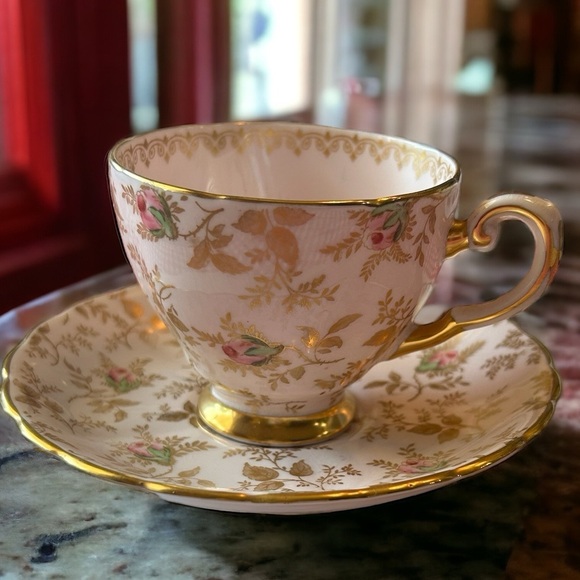 TUSCAN Tea Cup Saucer Set Fine English Bone China Pink Gold Floral 8606H… - Picture 2 of 12
